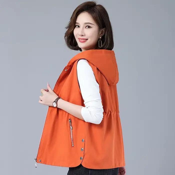 Gilet long pour femme, veste sans manches décontractée à capuche, nouvelle collection printemps-auto