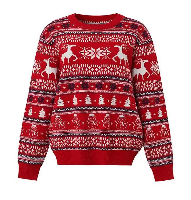 Pull de noël en tricot pour femmes, manches longues, col rond, lettre en pain d'épice, imprimé homme