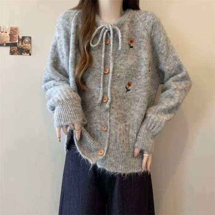 Veste pull à fleurs pour femmes, nouveau Cardigan d'hiver en tricot à manches Raglan pour gros ventr