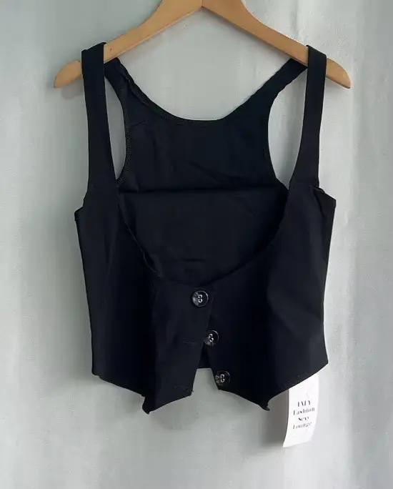 GlaComb-Tunique noire à boutonnage simple pour femmes, gilets à la mode, Crop, débardeurs Y2k, 2025