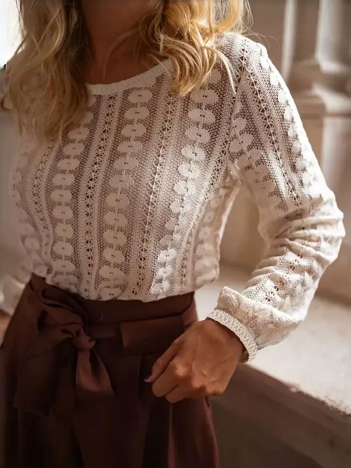 Pull à manches longues et col rond pour femme, élégant et raffiné, ajouré, à la mode, nouvel arrivag