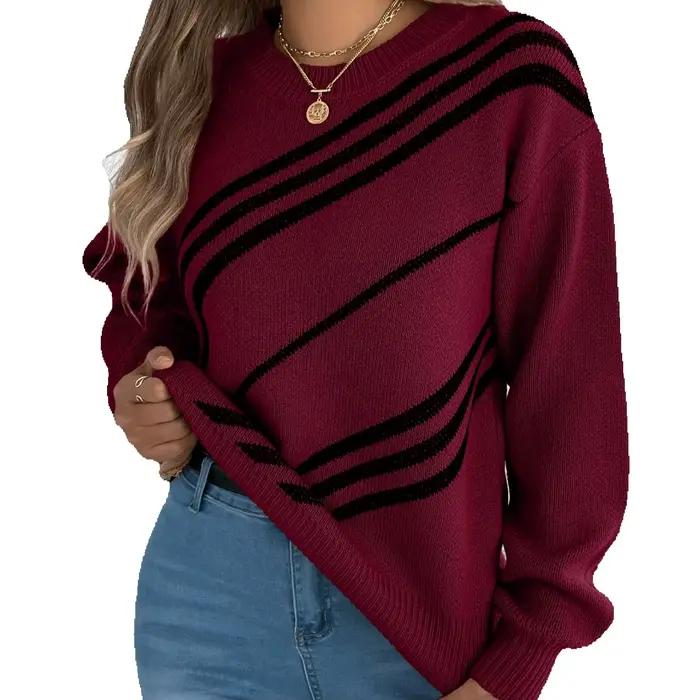 Pull à Texture sergé pour femmes, bloc de couleur, col rond, manches longues, noyau de cabine, trico