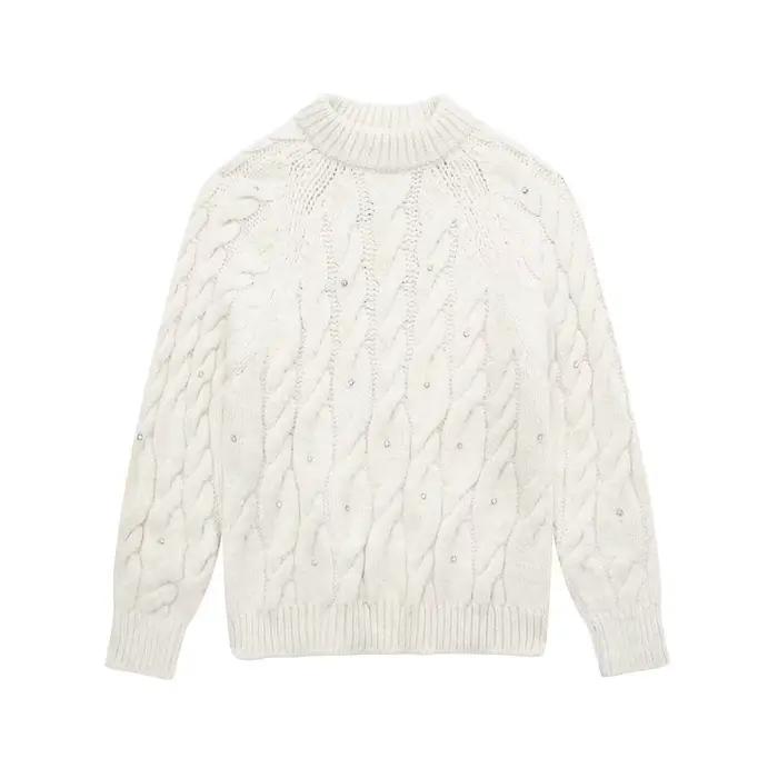 HH automne femme brillant huit brins tresse porter pull femme élégant Style de rue manches longues c