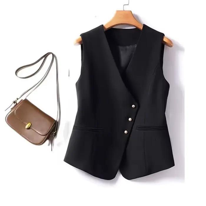 Vintage sans manches Blazer gilet mode bureau dame costume décontracté Blazer 2024 été femmes bureau