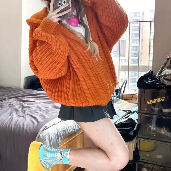 Pull à capuche en tricot torsadé paresseux, nouvelle coupe ample d'automne et d'hiver, veste pull po