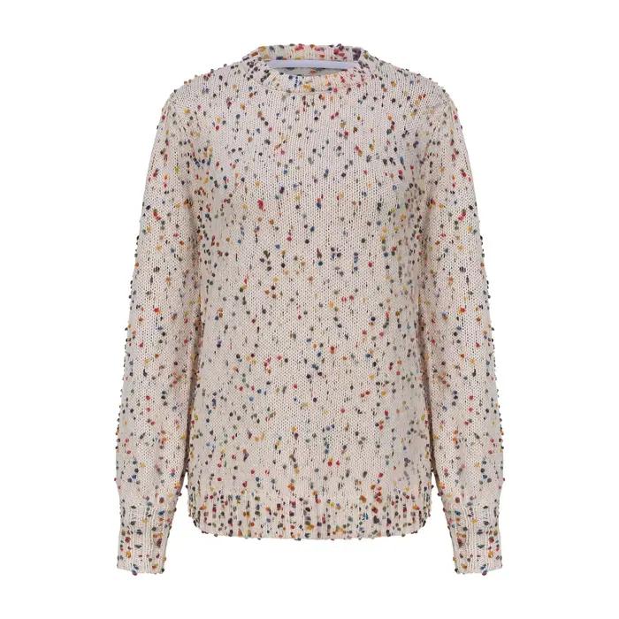 Pull tricoté pour femme, crochet à pois colorés, col rond, automne et hiver