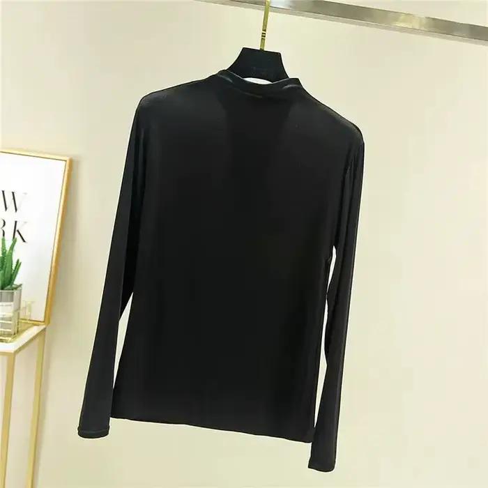 T-shirt à manches longues pour femme ModaL, col demi-polo ou col roulé, couleur unie, coupe ajustée,
