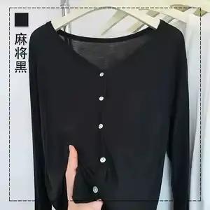 Aoaiiys Cardigan pour femme, printemps-été, en soie-acétate, tricoté, en laine, élastique, doux pour