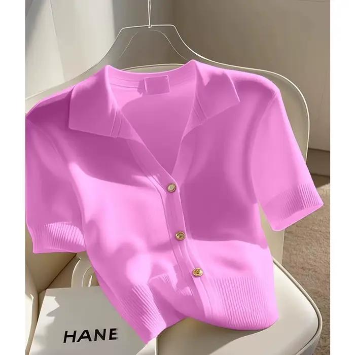 Cardigan à manches courtes pour femme, T-shirt tricoté, décontracté, assorti avec tout, ample, nouve