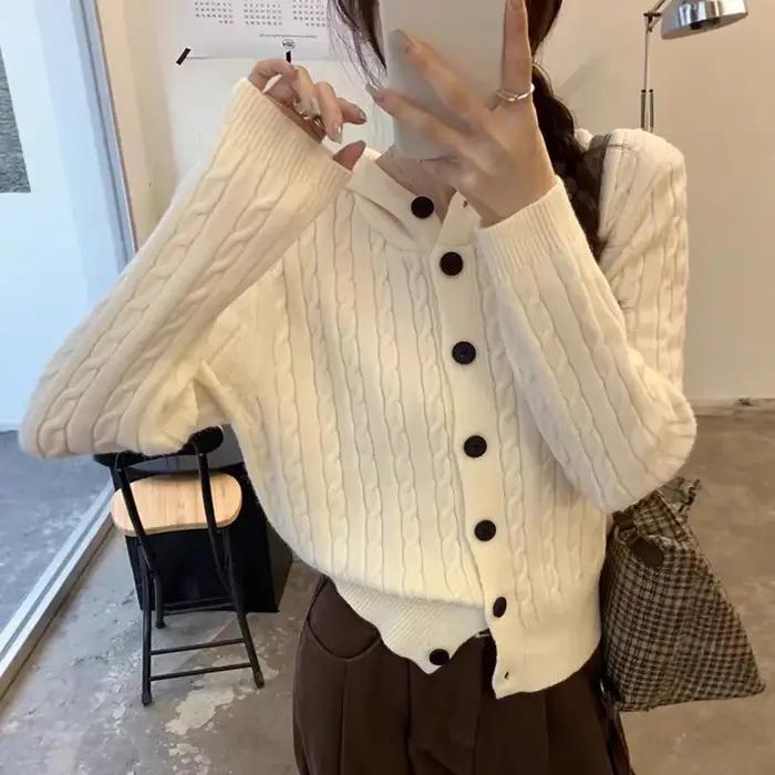 Cardigan tricoté à capuche et manches longues pour femme, en Stock, couleur unie et haut élégant pou