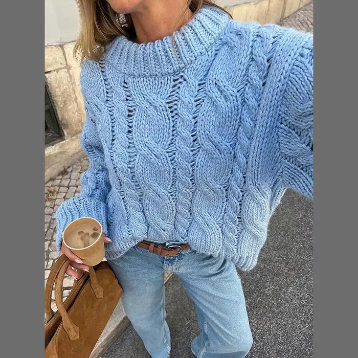 Pull à motif ample pour femme, couleur unie, manches longues, col rond, ample, décontracté, rue, déb
