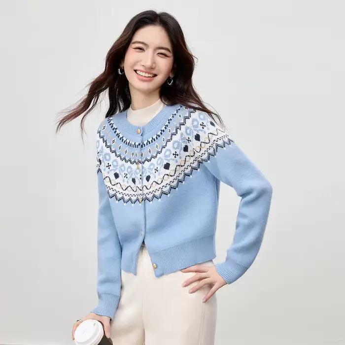 Cardigan Fair Isle SENTUBILA pour femme, collection automne-hiver 2026, veste tricotée à manches lon