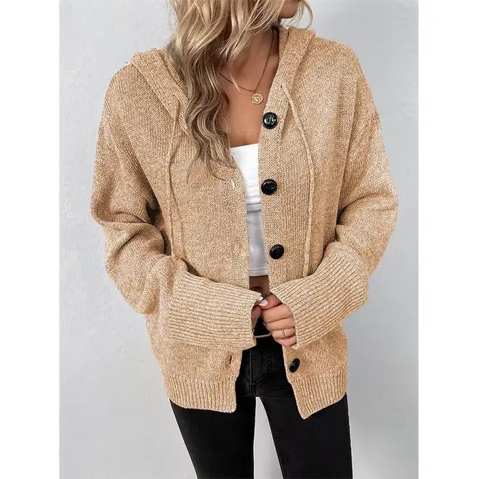 Cardigan tricoté à capuche pour femmes, décontracté, mode, couleur unie, manches longues, simple bou