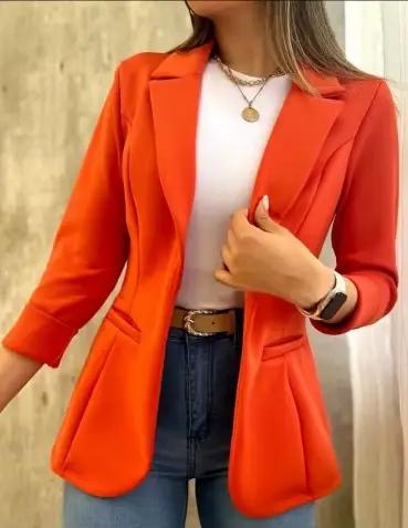 Femmes Simple Blazer manteau décontracté col rabattu manteaux à manches longues coupe ajustée sur me