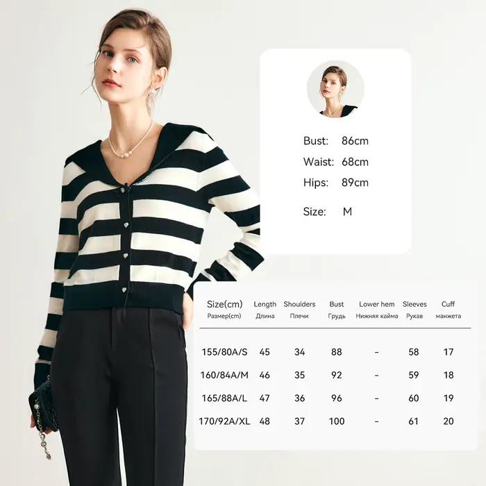 OLrain Cardigan Rayé à Col Marin pour Femme, Collection Automne 2026, Tricot à Boutonnage Simple, Ma