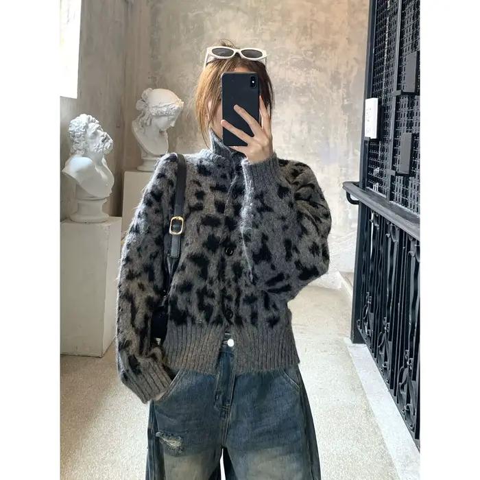 Cardigan tricoté à manches longues imprimé léopard, haut de gamme, Unique et beau, veste pull pour f
