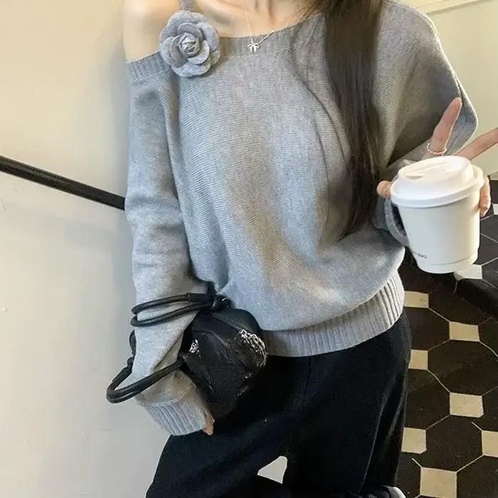 Pull-over en tricot asymétrique à une épaule, ample et original, pour femme