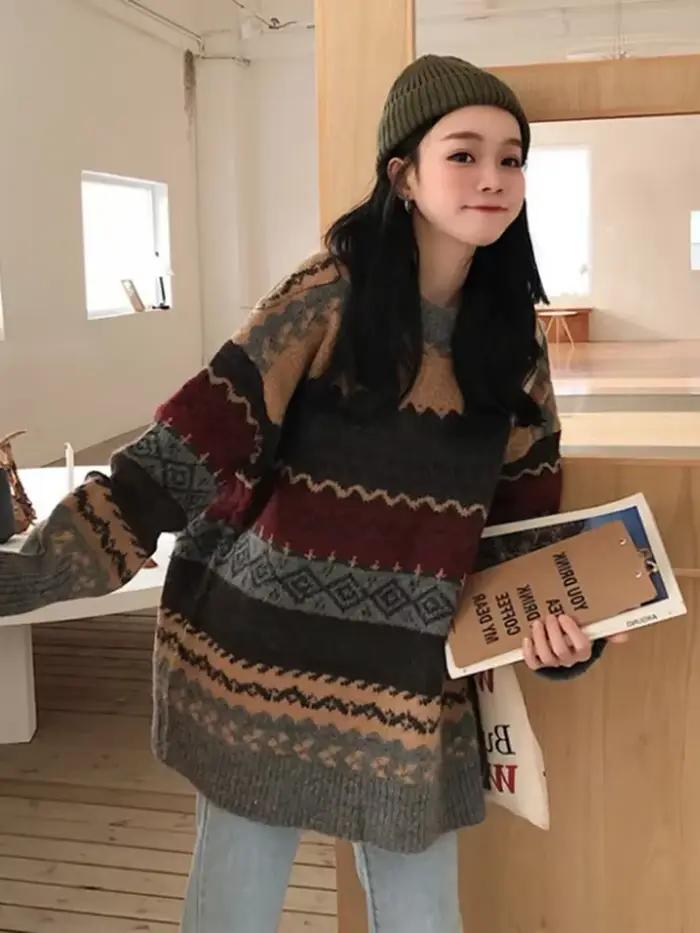 2025 nouveau pull ample Jacquard coréen pour femmes en pull d'automne et d'hiver