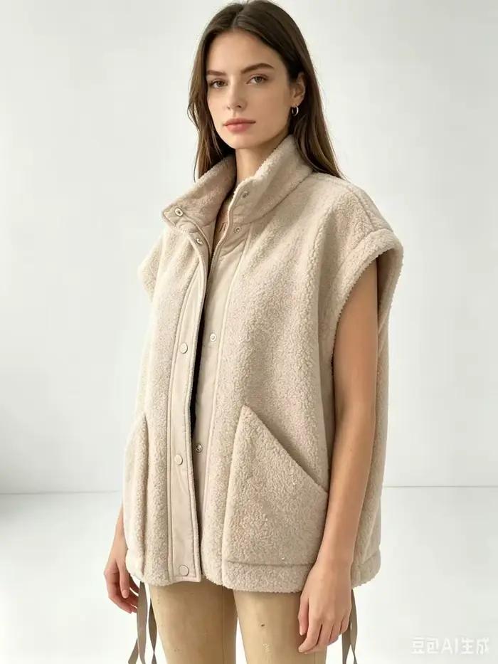 Gilet en polaire surdimensionné pour femme, veste sans manches chaude en sherpa, boutonnée, décontra
