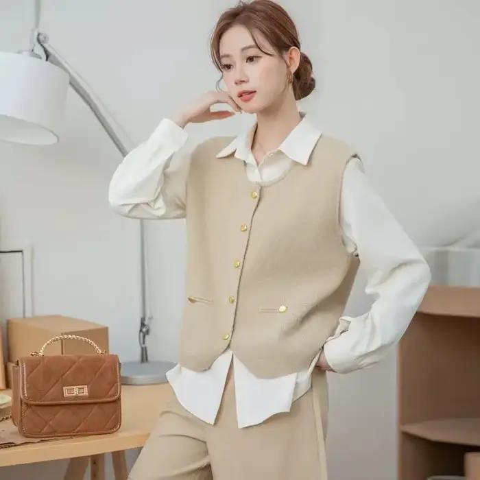 Gilet tricoté pour femmes, chemise à porter, nouveau Style, haut court sans manches superposé, autom