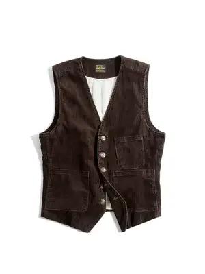 Gilets en velours côtelé vintage Maden, vêtements de travail décontractés à la française, veste de c