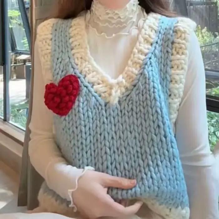 Gilet tricoté pour femmes, style artistique bleu, couleurs contrastées, haut de gamme, mode, décorat