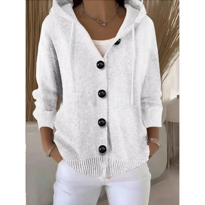 Cardigan à capuche pour femme, pull à manches longues, bouton sur le devant, veste en tricot côtelé,