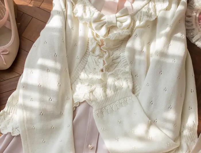 Lolita – Cardigan tricoté à manches longues pour fille, pull doux, veste, mignon, ample, rétro, mant