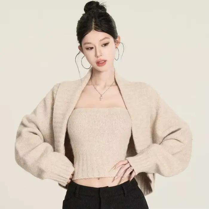 2025 rétro revers châle pull veste bustier tubulaire femmes automne et hiver tricoté pull ample haut
