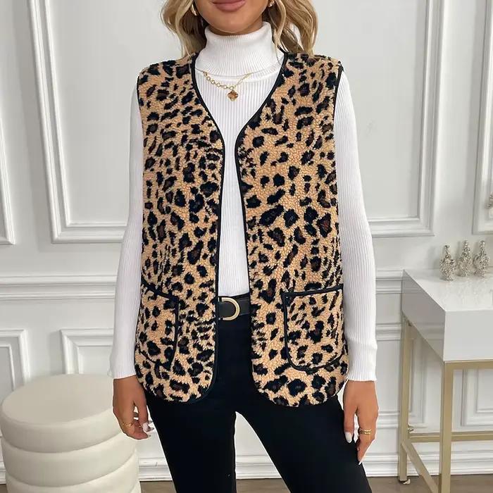 Gilet sans manches à col en v, veste Cardigan imprimé léopard pour femme, automne et hiver de 2025