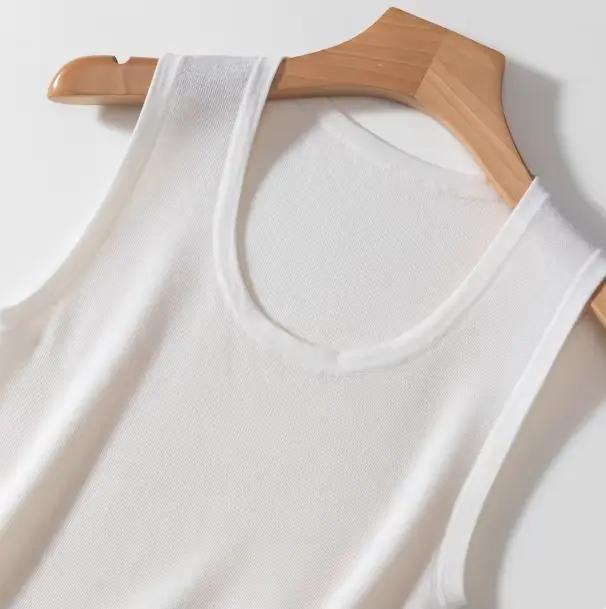 Camisole tricotée à col rond pour femme, fil Yangzi allemand 100% laine mérinos super fine, coupe aj
