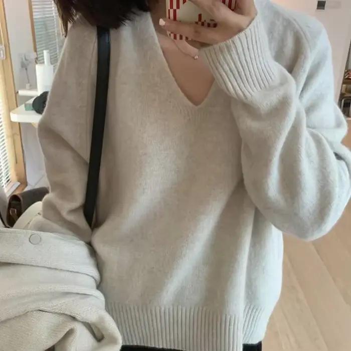 Pull violet à col en v pour femme, pull économique, mode coréenne, nouveaux hauts en tricot pour fem