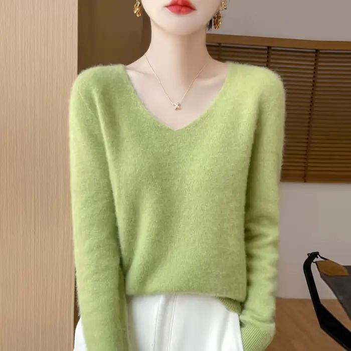 Nouveau 100% Pure laine à manches longues col en v pull pour les femmes en automne et en hiver pull 