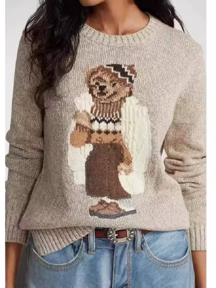 Pull tricoté en pur coton pour femme, ours de dessin animé, haute qualité, automne et hiver, atmosph
