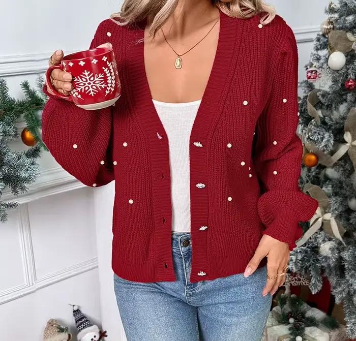 2025 automne et hiver ongles perle pull Cardigan frais doux mignon pull pour les femmes