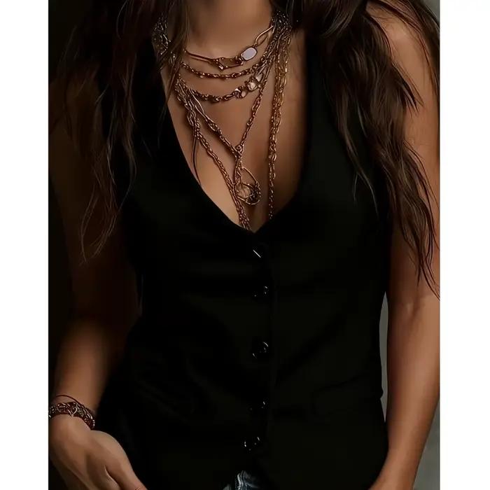 Gilet Rétro Femme Printemps-Automne en Velours Doré Couleur Unie, Manteau Décontracté Élégant Col V,