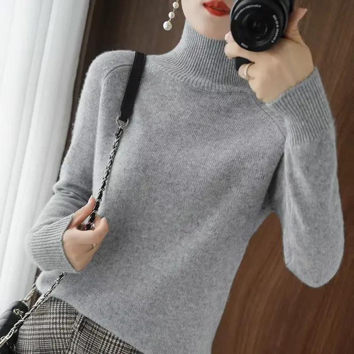 Pull en cachemire à col roulé pour femmes, pull ample décontracté, manches longues, Base de couvertu