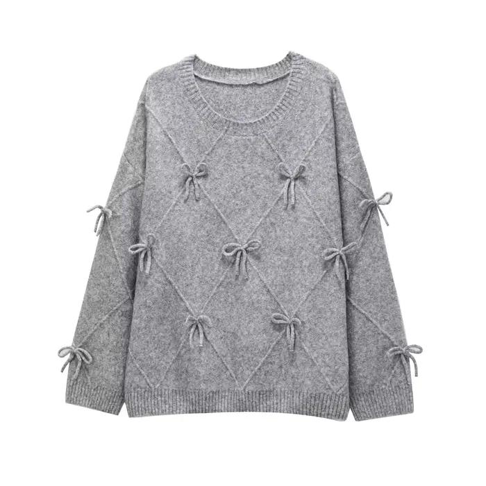 Pulls confortables Prairie Chic solide nœud pulls tricot à manches longues pulls Y2k Vintage haut fe