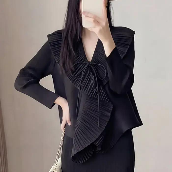 Veste plissée Miyake 2026 Nouvelle Collection Manches Longues Cardigan Court Coupe Ample Élégant Hau