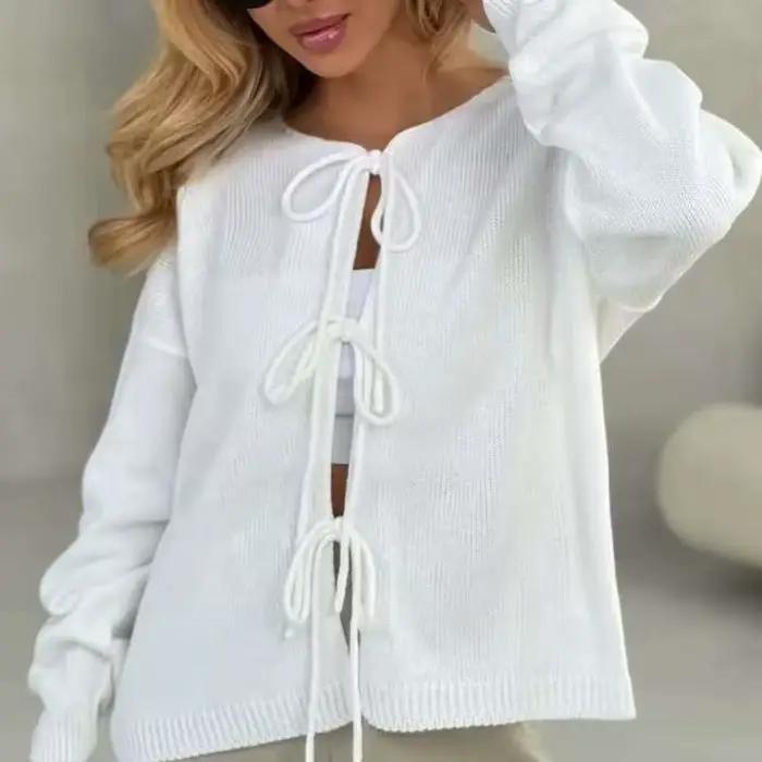 Cardigan en tricot à lacets pour femme, collection Printemps 2026, style décontracté et élégant, col
