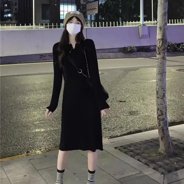 Robe tricotée pour femmes, automne et hiver, robe pull mi-longue au-dessus du genou pour jupe de Bas
