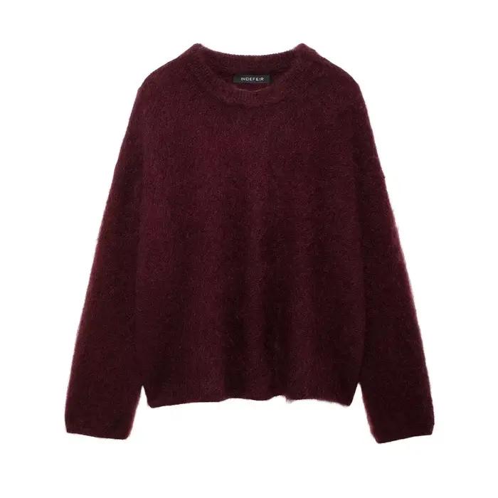 HH femmes hiver nouveau solide grande taille Mohair mélangé pull pull femme élégant ample chaud col 