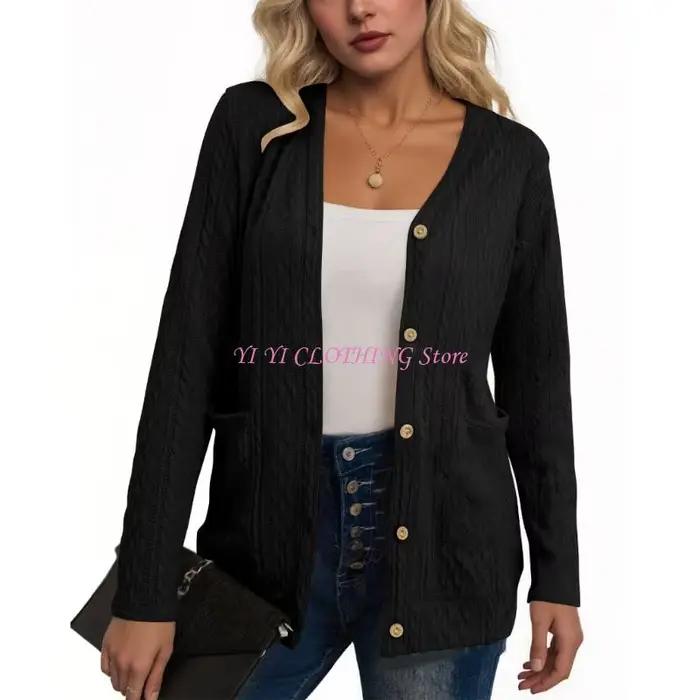 Cardigan féminin N5KF avec poches chinky Pull en tricot à manches longues boutonnées d'hiver