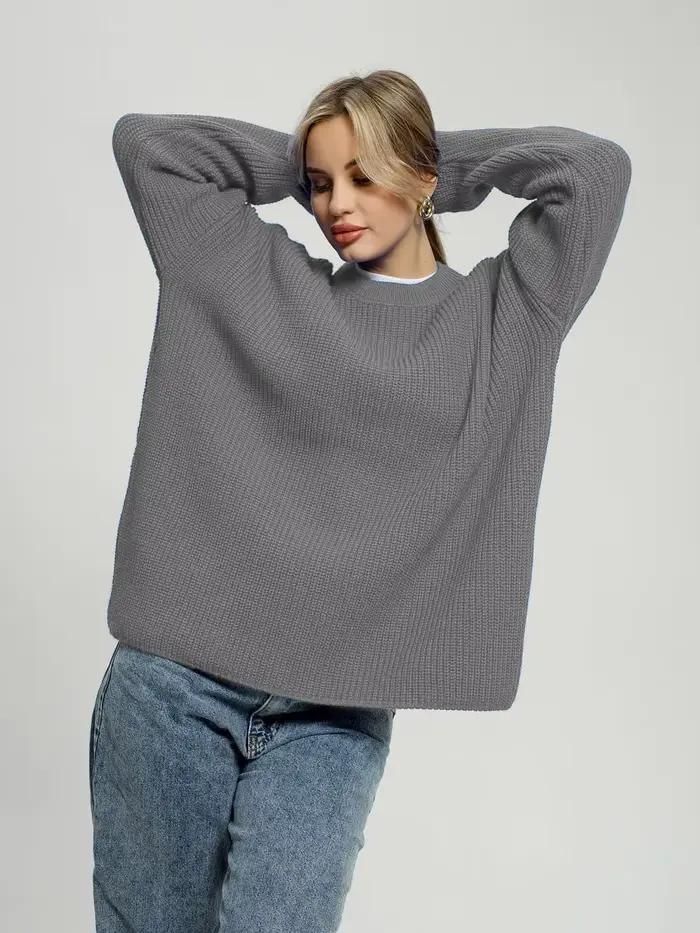 Pull élégant et à la mode pour femme, col rond, ample, manches longues, tricoté, manteau, automne et