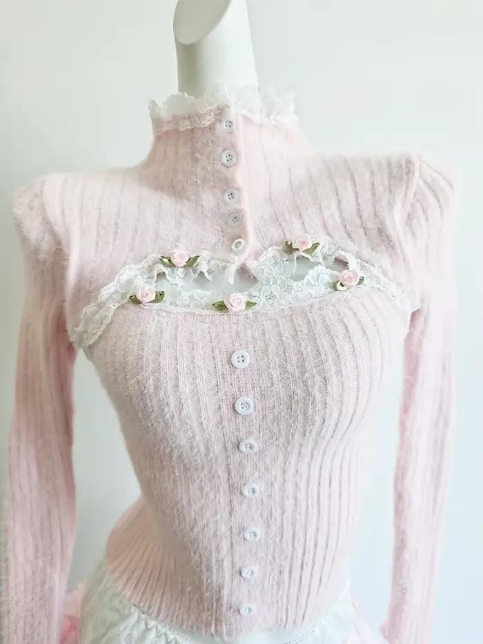 Pulls en tricot doux pour femmes, col roulé ajouré, manches longues, pulls fins