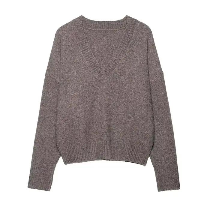 Pulls pour femmes élégant en peluche col en v tricoté tout Match plus chaud femme pull 2025 automne 