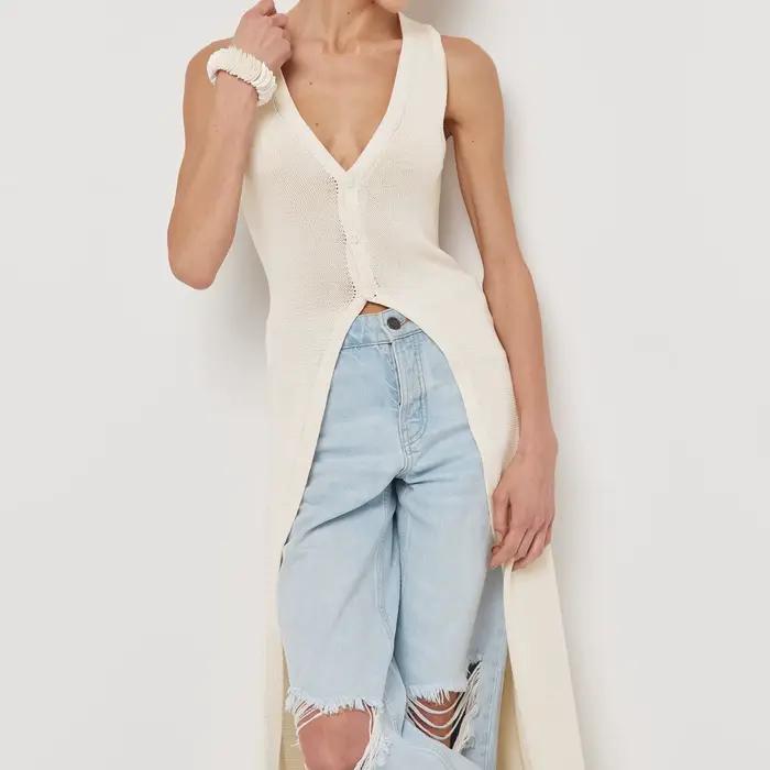 Cardigan tricoté Long sans manches pour femmes, Sexy, Slim, col en V, simple boutonnage, manteau, mo