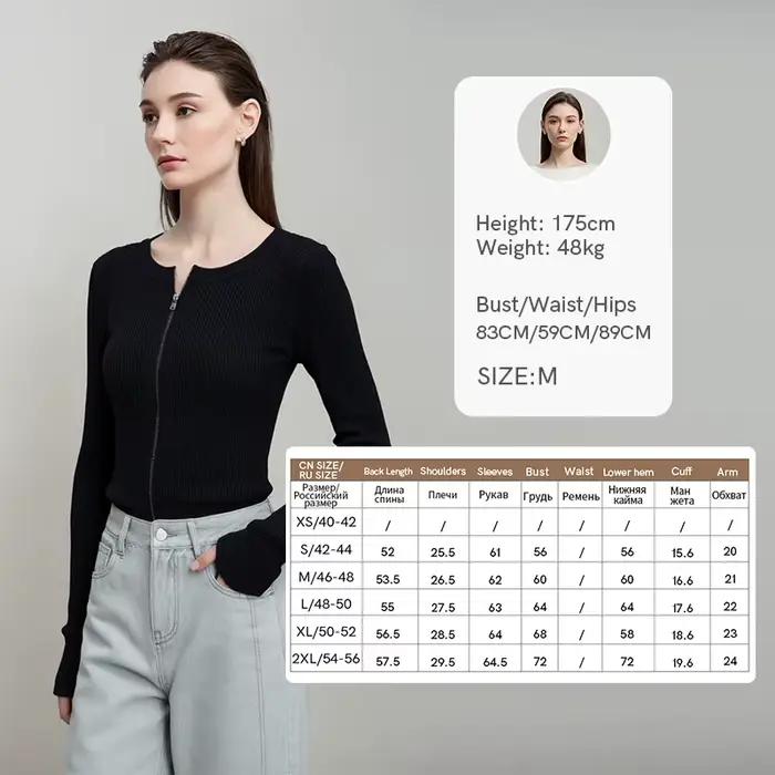 Cardigan Amii Femme Printemps 2026 Nouveau Col Rond Coupe Ajustée Double Fermeture Éclair Élastique 