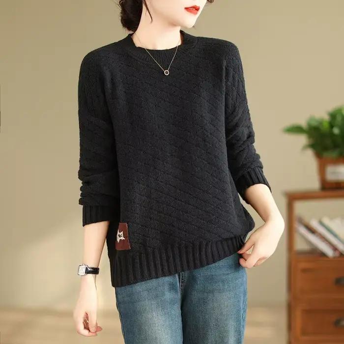 Pull tricoté ample pour femme, col rond, manches longues, couleur unie, polyvalent, élégant, décontr