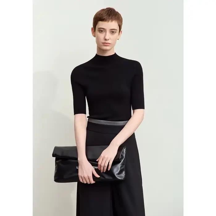 Amii-Pull en laine peignée à col roulé pour femmes, pulls minimalistes minces, pulls rétro avec beau